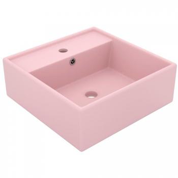 Lavabo lujoso cuadrado rebosadero cerámica rosa mate 41x41 cm