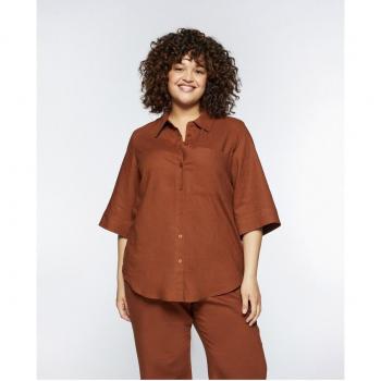 Camisa de Lino y Viscosa Fiorella Rubino - Camisa de mujer relajada con bolsillo en el pecho