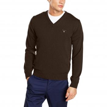 Gant Super Fine Lambswool V-Neck, Suéter para Hombre, Braun