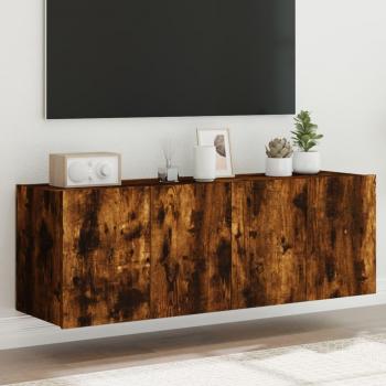 Mueble de TV de pared con luces LED 2 uds 60x35x41 cm en roble ahumado vidaXL