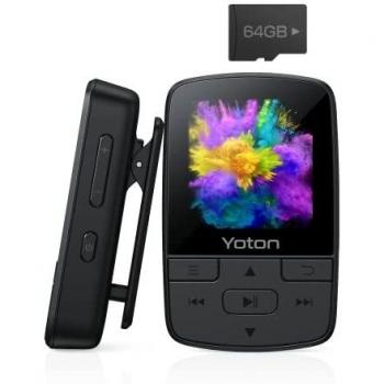 80GB Reproductor MP3, YOTON Reproductor MP3 Bluetooth con Clip, Sonido HiFi, Radio FM, Podómetro, Grabadora de Voz, Libro Electrónico, Tarjeta TF de 64 GB Incluida
