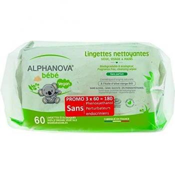 Toallitas Limpiadoras para Bebé Sin Perfume con Aceite de Oliva - Paquete de 3 x 60 Toallitas