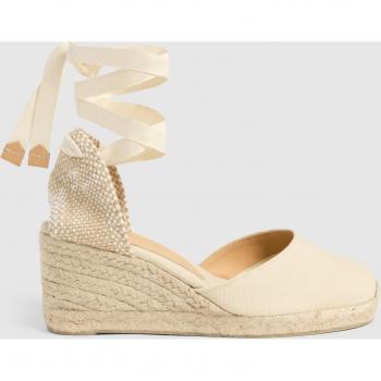 Castañer - Alpargatas Carina de cuña para mujer en algodón orgánico color marfil, cierre mediante lazada
