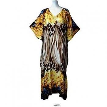 (15079) Mujer Algodon Tejida Impresion Largo Caftan con Correa Ajustable. Un Tamano Cabido Todos UK 10-24