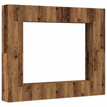Conjunto de mueble de TV montado en la pared de 8 piezas en madera antigua y madera compuesta