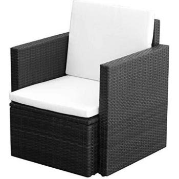 Black Poly Rattan Garden Chair with Cushions and Pillows
