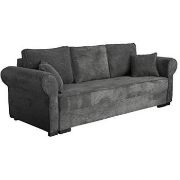 Sofá-cama Columbus 130 con reposabrazos redondeados, caja de ropa de cama, dimensiones 234 x 92 x 92 cm, color Poso 22