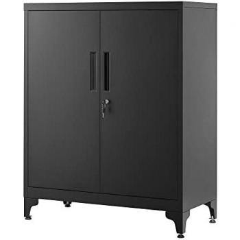 Armario de Oficina Multifuncional con Cerradura de 2 Puertas, Fabricado en Acero, Color Gris o Negro, Dimensiones 40x80x90 cm