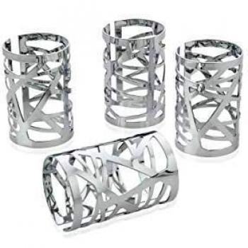 ANDREA HOUSE Set 4 servilleteros de Metal Color Plateado Ø4x6,5cm