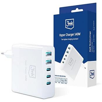 Cargador de coche 3MK Hyper Charger 140W, 3x USB-C Power Delivery, 2x USB Quick Charge, Blanco