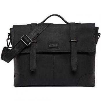 LEABAGS Liverpool maletín de auténtico cuero búfalo en el estilo vintage - Negro