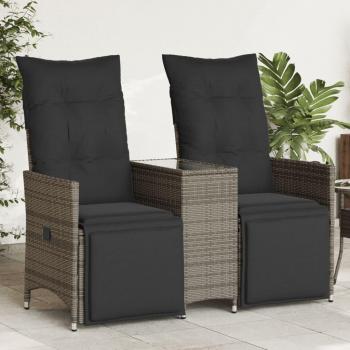 Reclining 2-Seater Garden Sofa with Table in Grey Poly Rattan