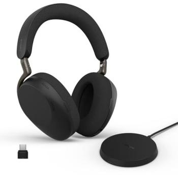 Auriculares Jabra Evolve3 85 UC, Inalámbricos Bluetooth, Cancelación de Ruido Activa, Micrófono IA, Carga Inalámbrica, Negro, USB-C