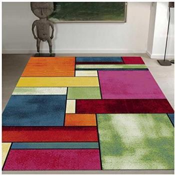 Alfombra cuadrada moderna multicolor 160x160 con motivos geométricos de polipropileno