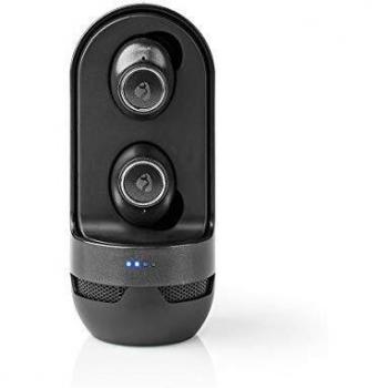 Nedis - Auriculares inalámbricos - Bluetooth 5.0-4 Horas de reproducción - Control por Voz - Funcionamiento táctil - Funda de Carga con Altavoz - Negro