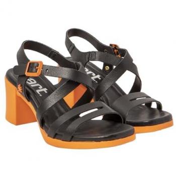 Sandalias de Piel 1840 Cannes para Mujer, color Nappa Black-Orange, altura tacón 7,5 cm