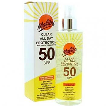 Malibu Spray Solar Transparente SPF 50 Protección Alta Resistente al Agua 250 ml