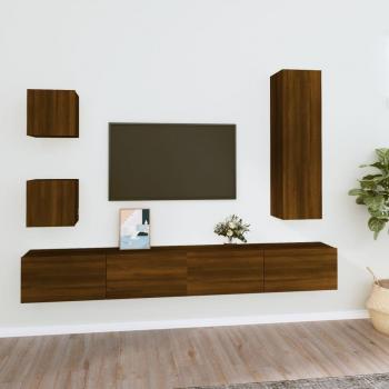 Set de muebles para TV 5 piezas madera contrachapada roble marrón