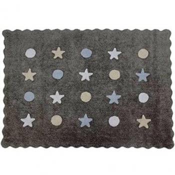 Happy Decor Kids -Alfombra Lavable Little Waves Tricolor 100% Algodón Natural -Gris, Azul- 160x120 cm