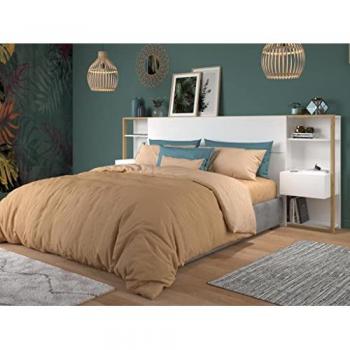 Cabecero Moderno con Cajones para Dormitorio Principal en Color Blanco y Roble, Dimensiones 103x255x36 cm