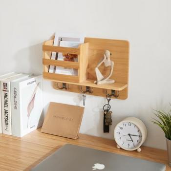 Organizador de Pared Giske con Portachiavi y Estante de Bambú Natural 33x8x22 cm