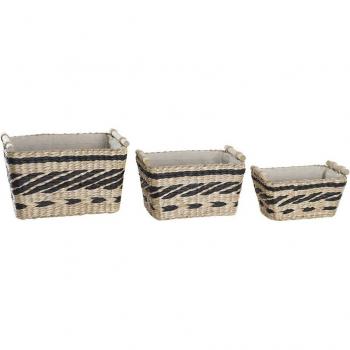 Juego de Cestas DKD Home Decor Poliéster Colonial Fibra 38 x 26 x 24 cm