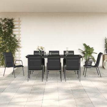 9 Piece Black Steel and Textilene Garden Dining Set