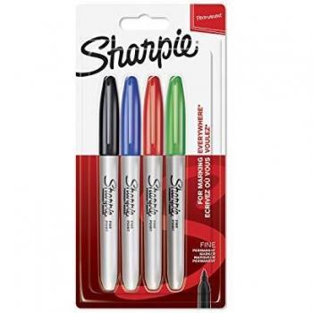 Sharpie - Set de 4 Rotuladores Permanentes con Punta Fina, Colores Clásicos Surtidos, Modelo 1985858