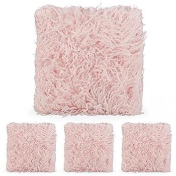 Juego de 4 Cojines Decorativos de Pelo Sintético, Almohadones Suaves y Rellenos, 35 x 40 cm, Color Rosa