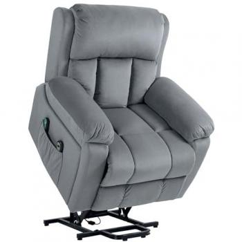 HOMCOM Sillón Relax Levanta Personas Eléctrico con 8 Puntos de Masaje, Función de Calentamiento, Mando a Distancia y Bolsillo Lateral, Color Gris, Dimensiones 90 x