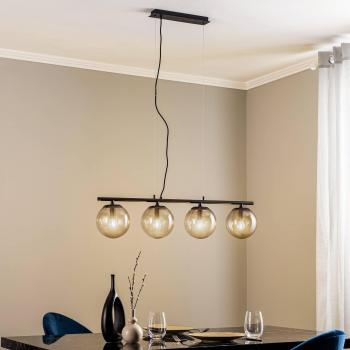 Lámpara colgante Sotiana de Lucande, 4 globos de cristal negro, diseño moderno, fabricada en vidrio, adecuada para salón y comedor, requiere 4 bombillas E14