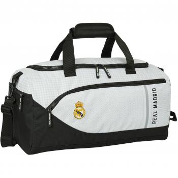 Bolsa Deporte Real Madrid 1ª Equip. 24/25, dimensiones 50x25x25cm, Producto Oficial, Especial Regalos Para Todos, color blanca y gris, capacidad de 31 litros