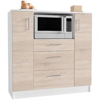 Armario de Cocina Esilo Blanco y Efecto Roble Sonoma con 3 Cajones y 2 Puertas, Medidas 110 x 109 x 40 cm