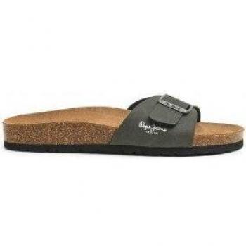 Pepe Jeans Men's Bio Single Chicago Flat Sandals with Big Buckle in Khaki Green