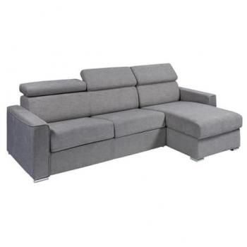 Sofá cama esquinero reversible tipo italiano de tela gris con base de láminas de 140 cm y colchón de 18 cm - VIZIR