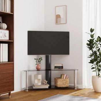 Mueble TV Esquina 2 Niveles para 32-70 Pulgadas Negro Plateado - Mueble de Salón, Mesa de TV
