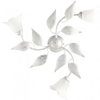 Lámpara de Techo Be-Light de Hierro Blanco Plateado con Tres Luces y Cristal de Alabastro Blanco 67x h20 cm