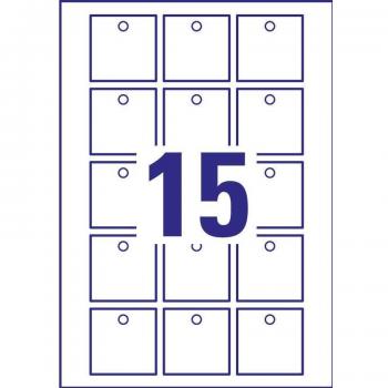 Etiqueta colgante Avery blanca 50x50 mm imprimible doble cara cartón 220 gr pack de 150 unidades