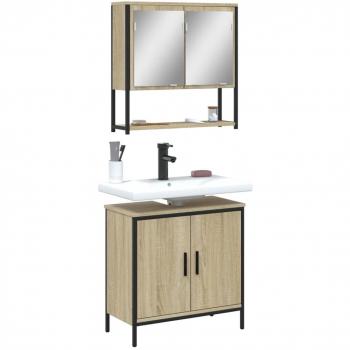 Conjunto de muebles de baño 2 piezas madera contrachapada roble Sonoma color marrón