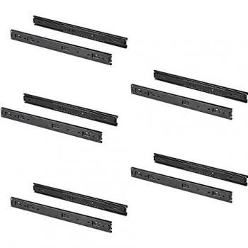 Juego de guías para cajones, de bolas, extracción total, 45mm x 400mm, color negro, lote de 5 unidades