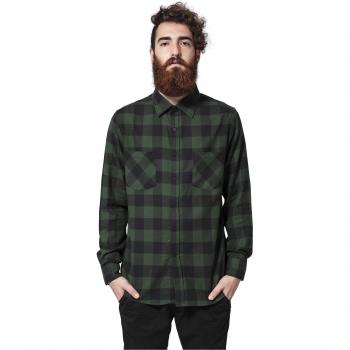 Camisa de flanela básica Urban Classic de manga larga en negro y verde bosque, talla 2XL