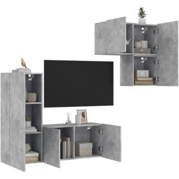 Muebles de TV de pared con LED 4 PC gris hormigón madera multicapa