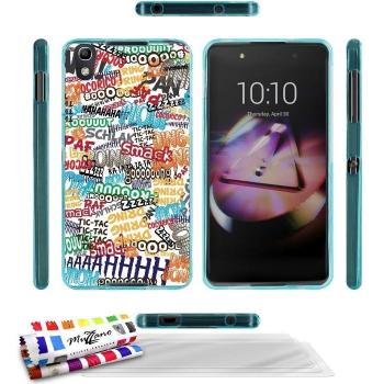 Carcasa Flexible Ultra-Slim ALCATEL IDOL 4 de exclusivo motivo [Comics] [Azul lago] de MUZZANO + 3 Pelliculas de Pantalla UltraClear + ESTILETE y PAÑO MUZZANO® REGALADOS - La Protección Antigolpes ULTIMA, ELEGANTE Y DURADERA para su ALCATEL IDOL 4