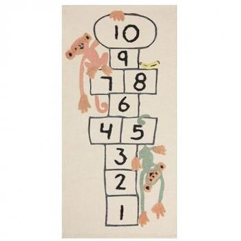 Alfombra de Algodón Multicolor 80 x 150 cm Hecha a Mano con Motivo de Rayuela y Mono para Niños