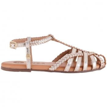 Sandalias de Piel Cangrejeras Oro Niña con Tiras Trenzadas y Materiales Reciclados