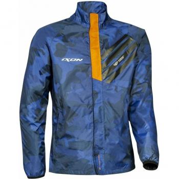 Ixon Chubasquero Stripe Azul-Naranja - Chaqueta de lluvia, color azul y naranja, impermeable, transpirable, con capucha ajustable, cierre frontal con cremallera, puños elásticos y detalles reflectantes