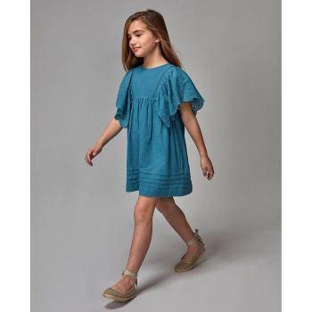 Vestido manga troquelada azul para niña