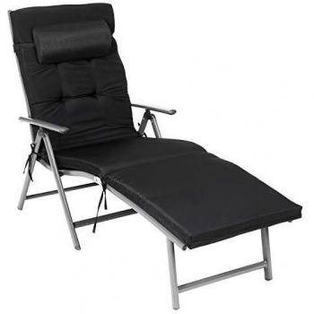 Tumbona Plegable Reclinable Negra o Gris, Cama de Sol con Colchón de 6 cm, Reposacabezas Desmontable, Aluminio Inoxidable y Tejido Transpirable, Con