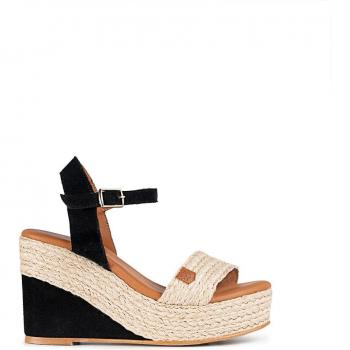 Sandalias de cuña de rafia y serraje