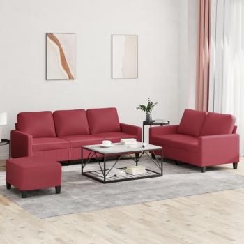 Juego de sofás con cojines 3 piezas cuero sintético rojo tinto vidaXL